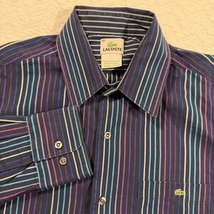 Lacoste Mens Striped‎ Long Sleeve Button Down Shirt Size 40 (M) Made in Tunisia